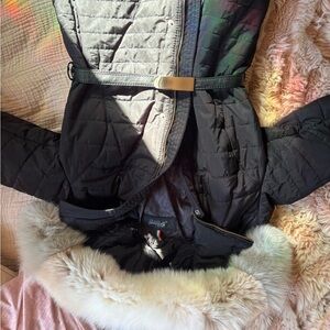 Apres Ski Black Quilted Coat with Fur Trim